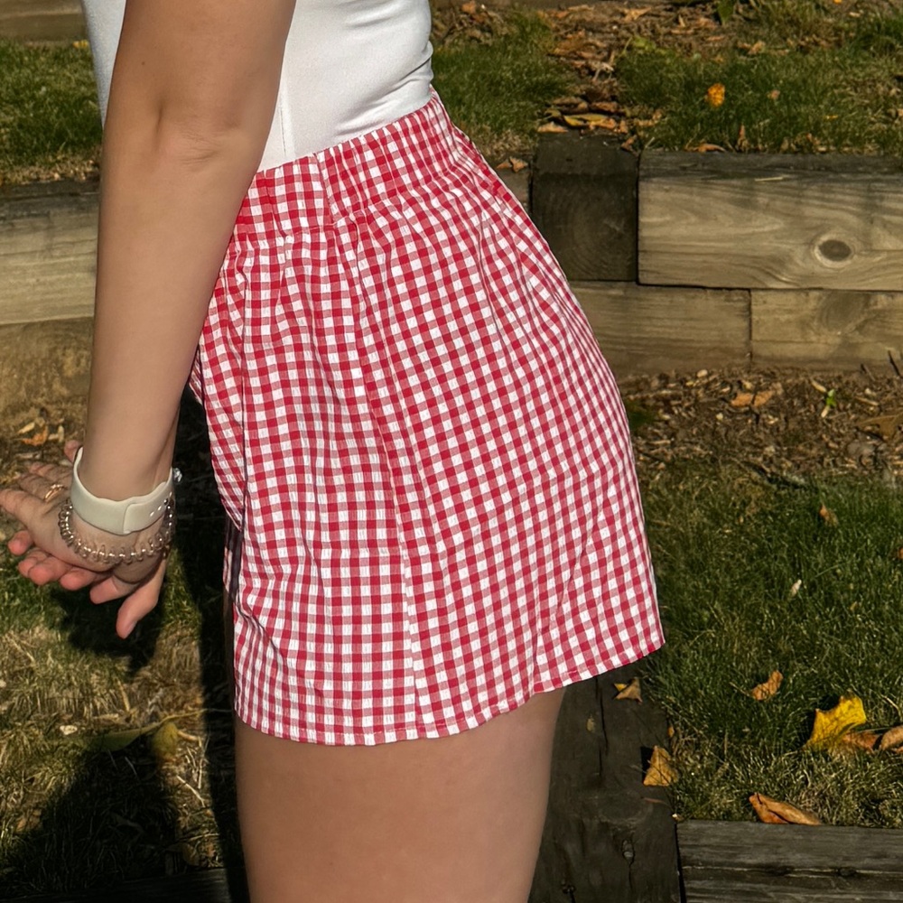Red plaid shorts